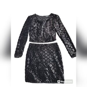 Midnight Doll Black Sequined Cocktail Top Skirt Juniors Size 3